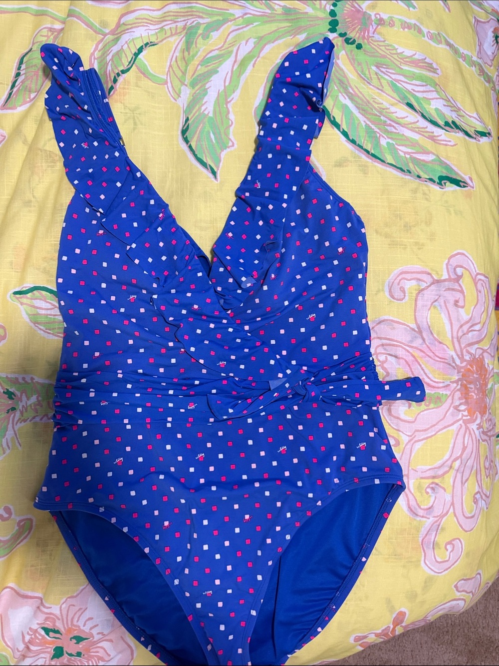 Lilly Pulitzer Blue Polka Dot One-Piece Swimsuit with Ruffle Straps